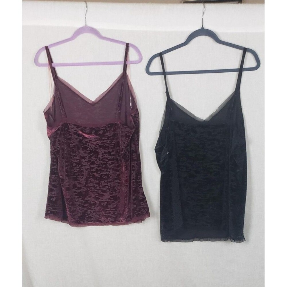 Worthington Woman Camisole Tops 2X Lot 2 Black Burgundy Velvet Burnout Cami Sexy - Picture 2 of 14